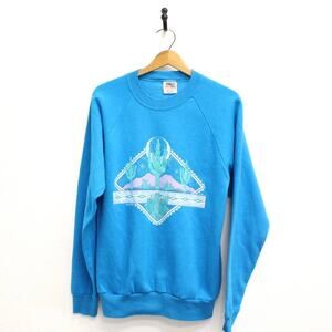 Vintage Turquoise Blue Southwestern Cactus Sweatshirt